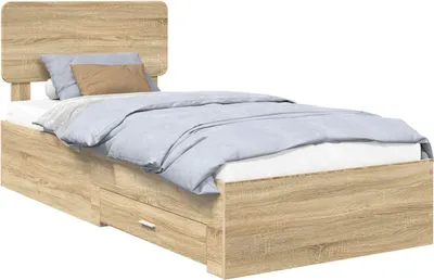 Zdjęcie produktu dla vidaXL Rama łóżka z wezgłowiem dąb sonoma 75 x 190 cm materiał drewnopochodny