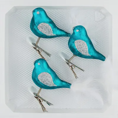 Produktbild von 3 tlg. Glas Vogel Set in "Ice Petrol-Türkis Silber"