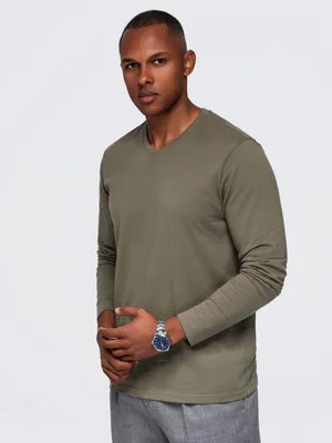 Produktbild von OMBRE Longsleeve Basic V-Ausschnitt Regular Fit OM-LSBL-0143 dark olive L