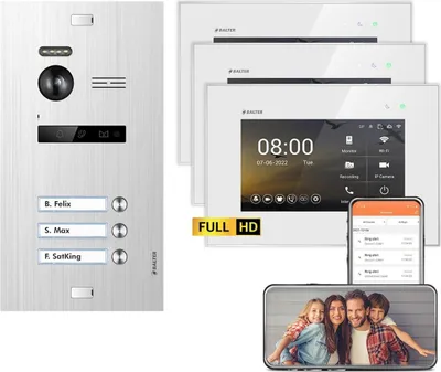 Produktbild von BALTER EVO HD Unterputz Silber 3x7" WiFi Monitor Weiß Video Türsprechanlage Set 3 Teilnehmer