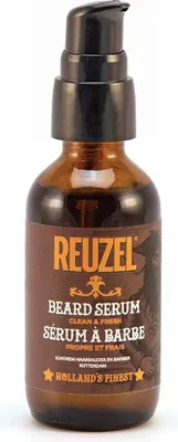 A bottle of Reuzel Beard Serum with a pump dispenser.