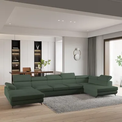 Produktbild von Masseno Ecksofa MONTIVA mit Schlaffunktion U-Form, Sofa mit Bettkasten, Wohnzimmersofa, Couch, Soffa, Bettsofa, Couchgarnitur- Grün, QUELLE 37