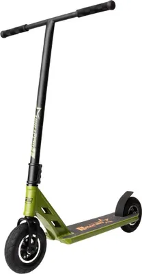A studio shot of a dirt scooter against a white background.