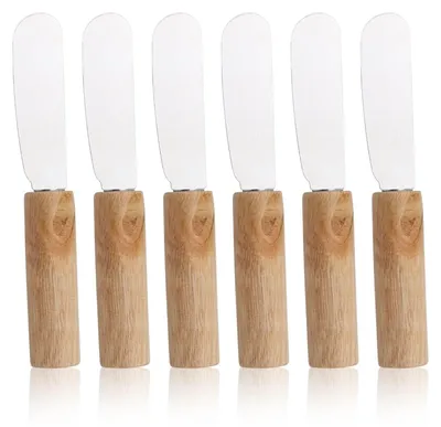 6er-Set Buttermesser aus Edelstahl mit Holzgriff, 14,7 cm