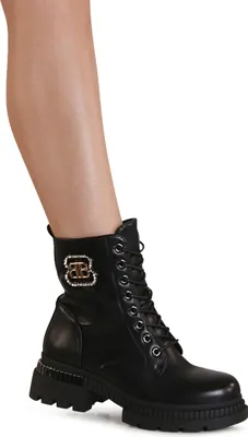 Produktbild von topschuhe24 3210 Damen Plateau Stiefeletten Glitzer Worker Biker Boots , Farbe:Schwarz, Größe:41 EU