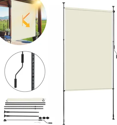 Obrázok produktu pre Clanmacy vertikálna markíza vonkajšia roleta 120 x 270 cm balkónová roleta s ručnou kľukou ochrana súkromia vertikálna markíza bez vŕtania ochrana proti slnku ochrana proti vetru krém