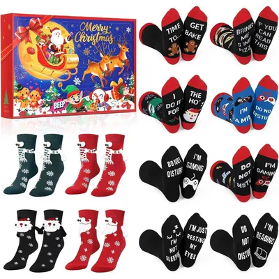 Obrázek produktu pro Adventský kalendář na ponožky 2024, 12 párů, bavlna, unisex, s vtipnými nápisy