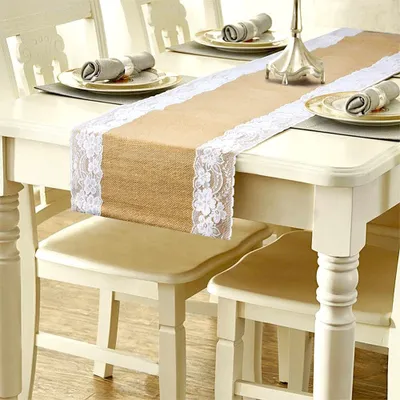 Produktbild von Tischläufer Jute Tischband mit Spitzen Tisch Dekoration für Party, Hochzeit, Haus, Restaurant - 6 Pack