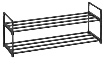 Schuhregal 2 Ebenen, Metall, 92x30x33 cm, schwarz, bis 15 Paar