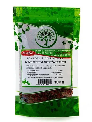 Zdjęcie produktu dla Pomidor z czarnuszką i czosnkiem niedźwiedzim 100g