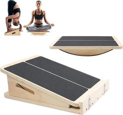 Image de Planche en bois inclinée pour l'entraînement des genoux et des pieds - Planche d'équilibre professionnelle - Réglable - Pour les genoux, les chevilles et les pieds - Planche en bois stable