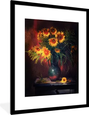 Produktbild von MuchoWow® MuchoWow® Gerahmtes Poster Sonnenblumen - Vase - Stilleben 60x80 cm - Poster mit zchwarzem Bilderrahmen - Wohnzimmer - Dekorationen - Prämie