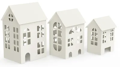 3er-Set dekorative Metall-Lichthäuser, weiß, für Innen & Außen