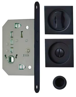 Image de Kit pour porte coulissante condamnation rosace carrée noire - NO022