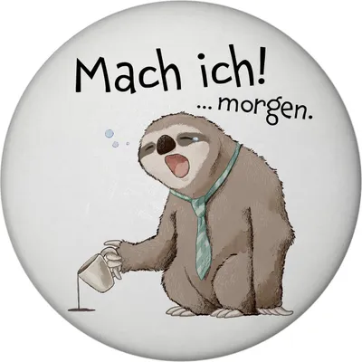 Produktbild von Faultier Magnet rund rund mit Spruch Mach ich morgen
