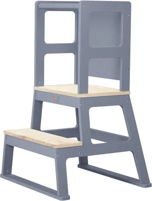 Produktbild von HolzlehrTurm mit Tafel für Kleinkinder, Montessori Küchenhelfer, grau, stabil