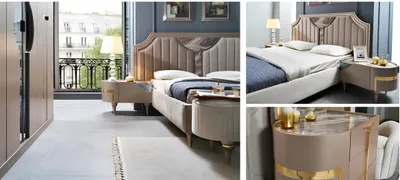 Produktbild von Möbel Modern Luxus Betten Neu Bett 2x Nachttisch 3 tlg. Schlafzimmer Set Design