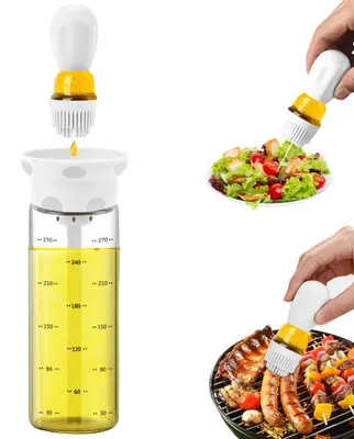 Ölspender mit Pinsel 300 ml, 2-in-1 Olivenölflasche aus Glas, weiß