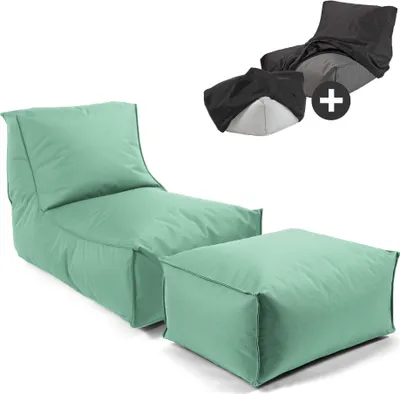 Produktbild von mokebo® Sitzsack mit Hocker und Schutzhülle für Kinder & Erwachsene 'Der Sundowner', Bean Bag mit Füllung oder Bodenkissen für Indoor & Outdoor, auch als Liegekissen oder Liege in Beige