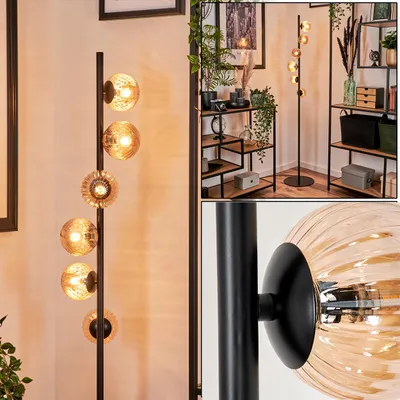 Produktbild von Garaguso Stehlampe aus Metall/Riffelglas in Schwarz/Bernsteinfarben