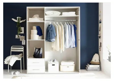 Produktbild von Kleiderschrank in Weiß - Drehtürenschrank mit 3 Türen und viel Stauraum für das Schlafzimmer - 155 x 195 x 60 cm (B/H/T)