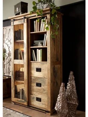 Produktbild von MASSIVMOEBEL24 Vitrine Mango 100x45x175 natur lackiert RAILWAY #126