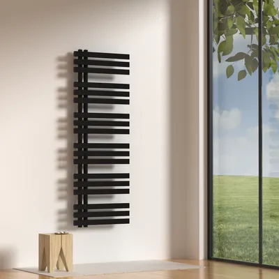 Produktbild von Handtuchheizkörper ’Slidre’ mit 18 Lamellen Stahl 140 x 50 cm Schwarz