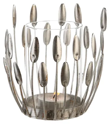 Imagen del producto de Gilde, candelabro decorativo "Trevi", con motivos de hojas, metal, color plateado, paquete de 2 unidades, altura 15 cm, diámetro 10 cm. Código: 74471. EAN: 4001250744719