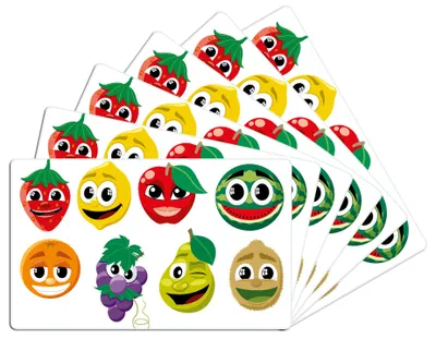 Produktbild von Wallario Frühstücksbrettchen 6er Set aus Glas, je 14 x 23 cm, mit rutschfesten Füßen, Motiv Obst-Smilies im Comic-Stil - Lustige Früchte