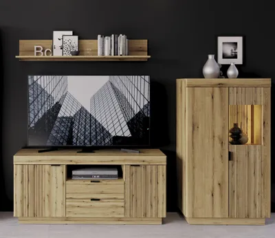 Produktbild von Wohnwand >Delamar< (3-teilig) in Evoke Eiche Nachbildung - 226x165x40 (BxHxT)