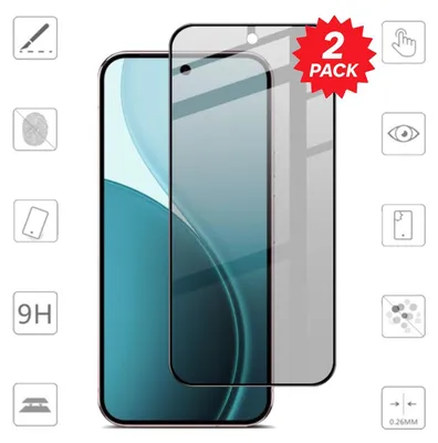 A product image displaying screen protectors for a Google Pixel phone, with various icons indicating features.