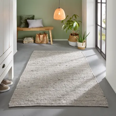 Produktbild von Wollteppich Handweb Teppich Gewalkt I Reine Schur-Wolle im Skandinavischen Design I Wohnzimmer Schlafzimmer Esszimmer Kinderzimer Büro |  Grau Meliert