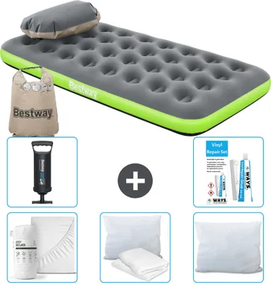 Obrázok produktu pre Bestway nafukovací matrac - pre 1 osobu - 99 x 188 x 22 cm - sivý/zelený - vrátane príslušenstva