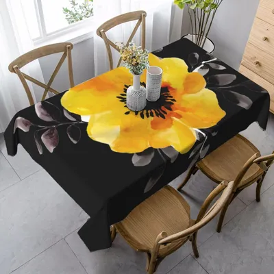 Image de Nappe rectangulaire - Motifs floraux jaunes - 140 x 90 cm