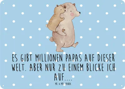 Produktbild von Mr. & Mrs. Panda Schild Papa Bär DIN A5 - Blau Pastell - Geschenk, Vatertag, Bruder, wandtafel, Vater, Retro Blechschild, tafel, Geburtstag, Türschild, Wandbild