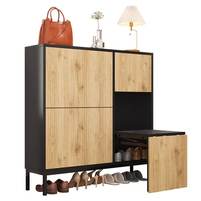 Produktbild von Fortuna Lai Schuhschrank mit Wickelhocker Schuhregal mit 3 Klappen, schwarz