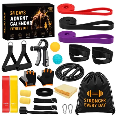 Imagen del producto de Calendario de Adviento Fitness 2026 Hombre Deporte con 24 Accesorios Bandas de Resistencia Pelota Fascial Entrenador de Mano Cuerda de Saltar