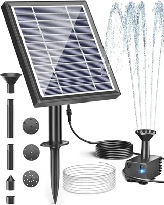 Produktbild von Solar Springbrunnen für Vogelbad - Pumpen-Set mit Solarpanel 5V 2,5W - 170 L/h Fördermenge - Für kleinen Teich & Aquarium - Kunststoff - Dunkelgrau