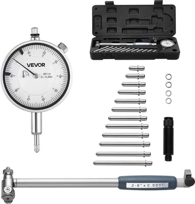 Obrázek produktu pro Sada číselníkových měřidel vnitřního průměru VEVOR, číselníkové měřidlo s přesností 0,03 mm, měřidlo otvoru 0-6,35 mm, měřidlo otvoru s tyčí, úložný kufřík, kovadliny pro měření při průmyslovém obrábění