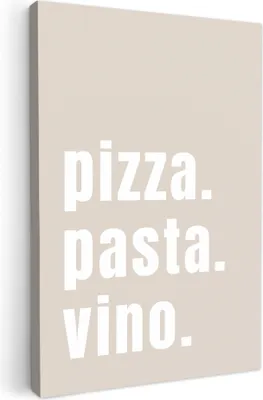 Produktbild von MuchoWow® - Leinwandbilder - Zitat - Pizza, Pasta, Vino - Beige - Weiß, Wandbild, Wanddeko Bilder Wohnzimmer, 80x120 cm