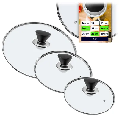 Image de KADAX Couvercle de casserole "Taranto", set de couvercles résistants à la chaleur en verre avec poignée, trois tailles (20+24+28 cm)