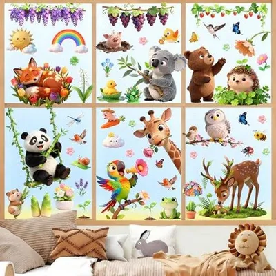 Produktbild von Ultiluxe Fensteraufkleber - 93 Stück - Kinder Fensterdekoration - Frühlings Tiere Fenstersticker - Statisch Haftend - Mehrfarbig