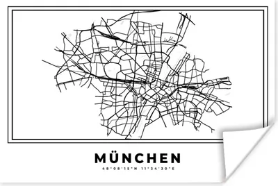 Produktbild von MuchoWow® Poster Karte - Stadtplan - München - Deutschland - Schwarz-Weiß 90x60 cm - Schlafzimmer