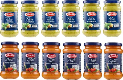 Produktbild von Testpaket Barilla Pesto alla Genovese mit basilikum - Pesto Rosso Rotes mit Balsamico Essig von Modena IGP ,tomaten und basilikum Sauce Soße ( 12 x 190ml ) würzsaucen