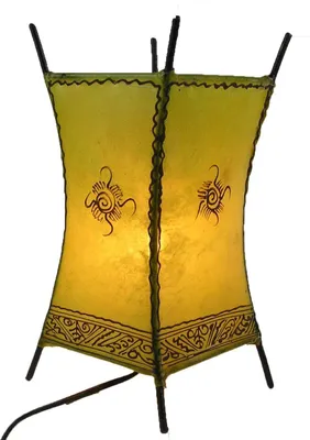 Imagen del producto de Lámpara oriental, lámpara de henna, lámpara de cuero marroquí, lámpara de mesa, lámpara de pie. "Carré Soleil" de 30 cm: color amarillo. Color: amarillo