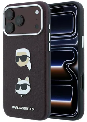Obrázok produktu pre Puzdro Karl Lagerfeld Saffiano s motívmi Karl & Choupette, s logom, pre iPhone 18 Pro / 17 Pro, burgundská farba