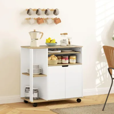Immagine prodotto di Carrello da cucina - Carrello portavivande - Carrello servitore - Mobiletto da cucina - Carrello con ruote - Ruote bloccabili