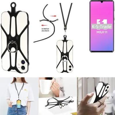 Produktbild von K-S-Trade 3in1 Handykette Handyband Handykordel Halsband Smartphone-Ring Handy-Ring kompatibel mit Xiaomi Mi Note 10 Lite Fingerhalterung Handyring