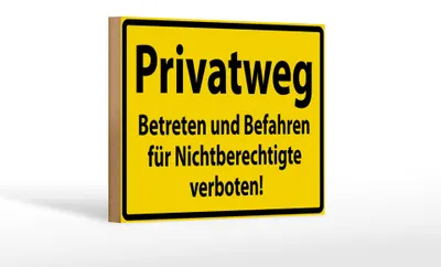 Produktbild von Holzschild Warnschild 18x12cm Privatweg gelbes