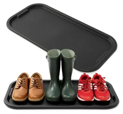 Produktbild von Große Schuhabtropfschale für nasse Schuhe 39x79x2cm, Schuhablage für Flur, Abtropfmatte zur Schmutzaufnahme, schmale Kunststoffwanne (1 Stück)